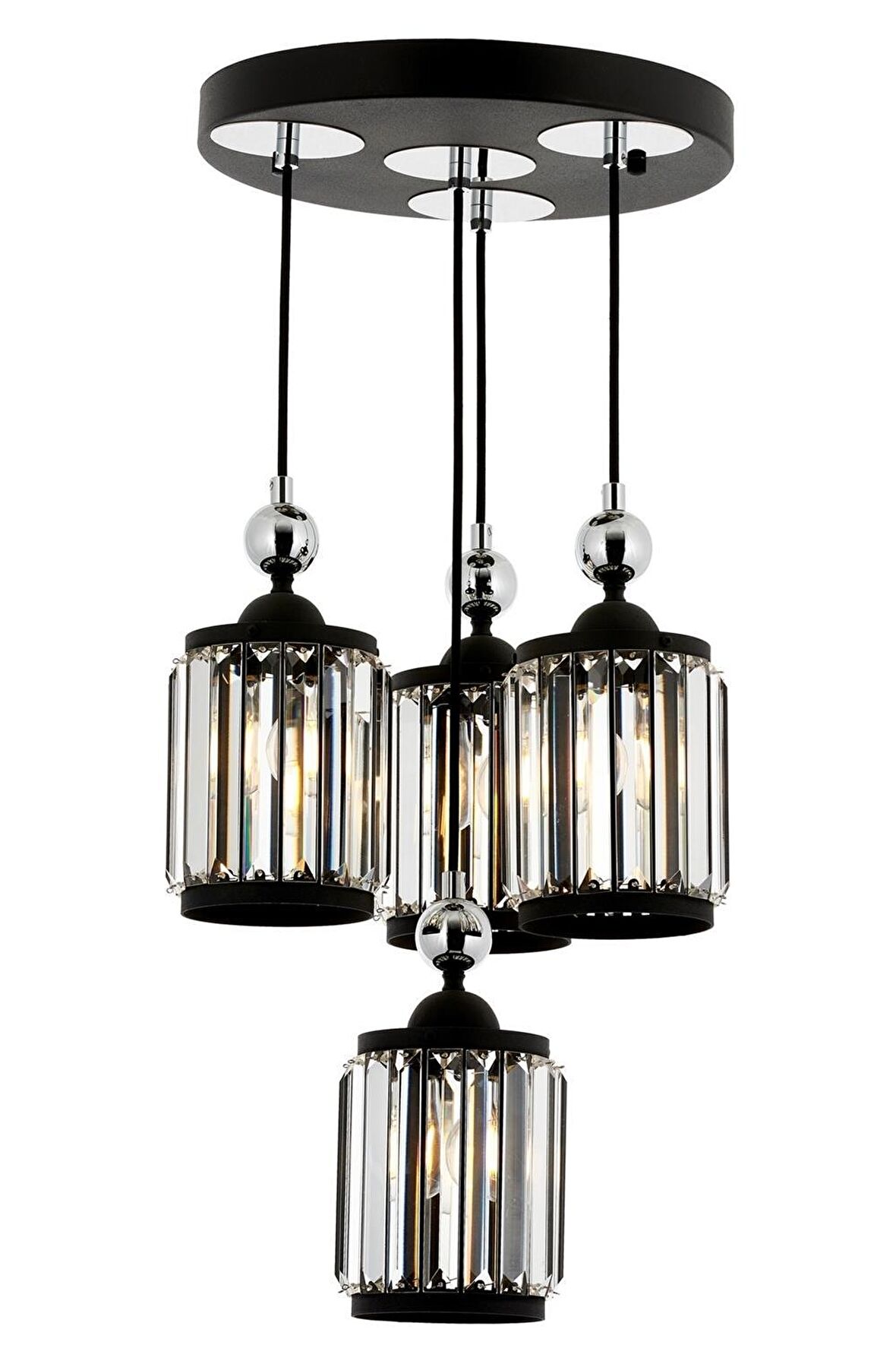 AVONNI AV-60314-4T-BSY Siyah Boyalı Modern Avize E27 Metal Kristal 35cm