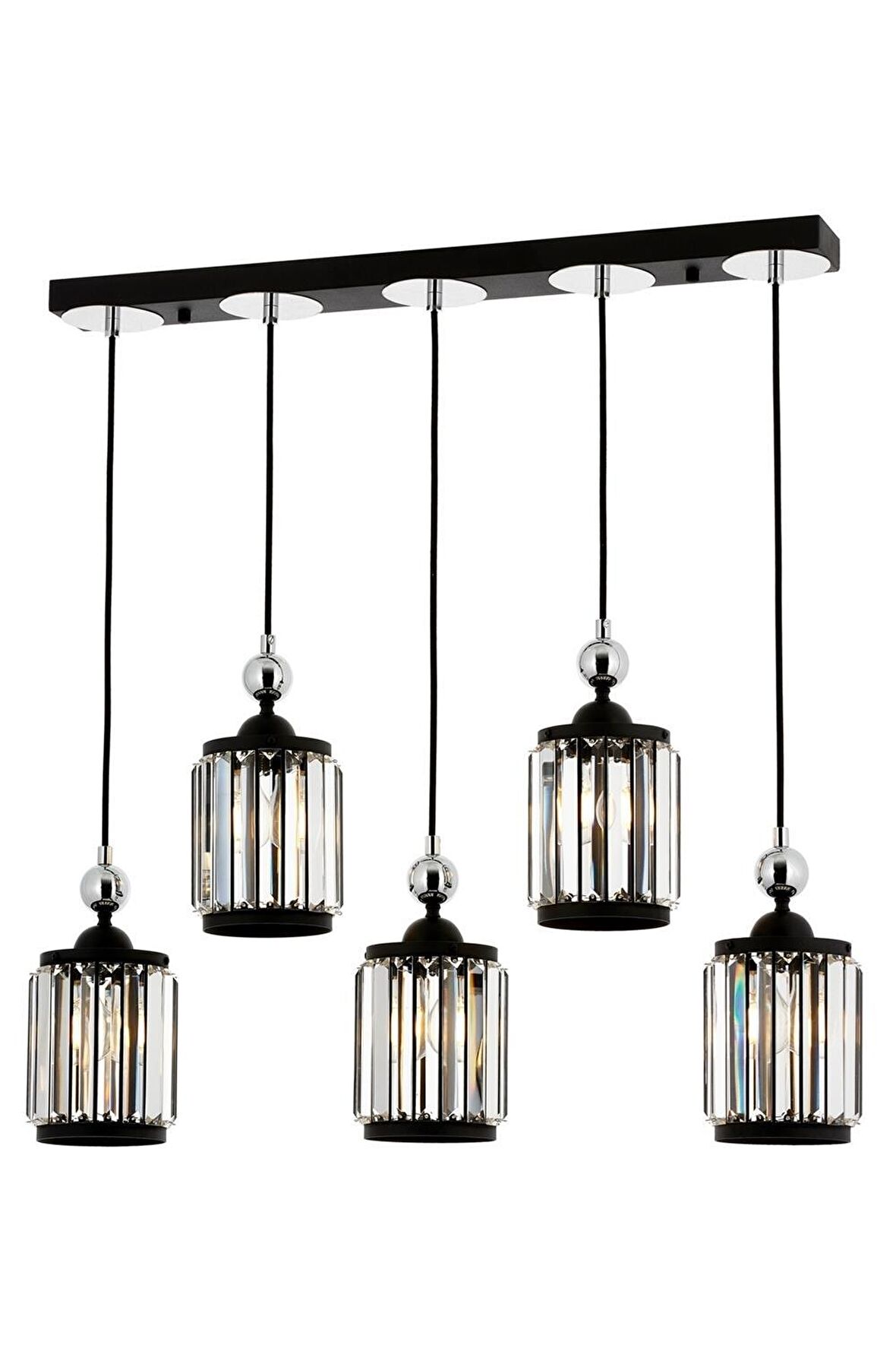 AVONNI AV-60314-5Y-BSY Siyah Boyalı Modern Avize E27 Metal Kristal 80x8cm