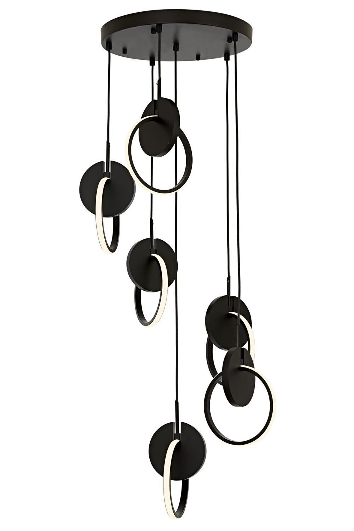 AVONNI AV-60370-6T-BSY Siyah Boyalı Modern Avize LED Metal Ahşap Pleksi 40cm