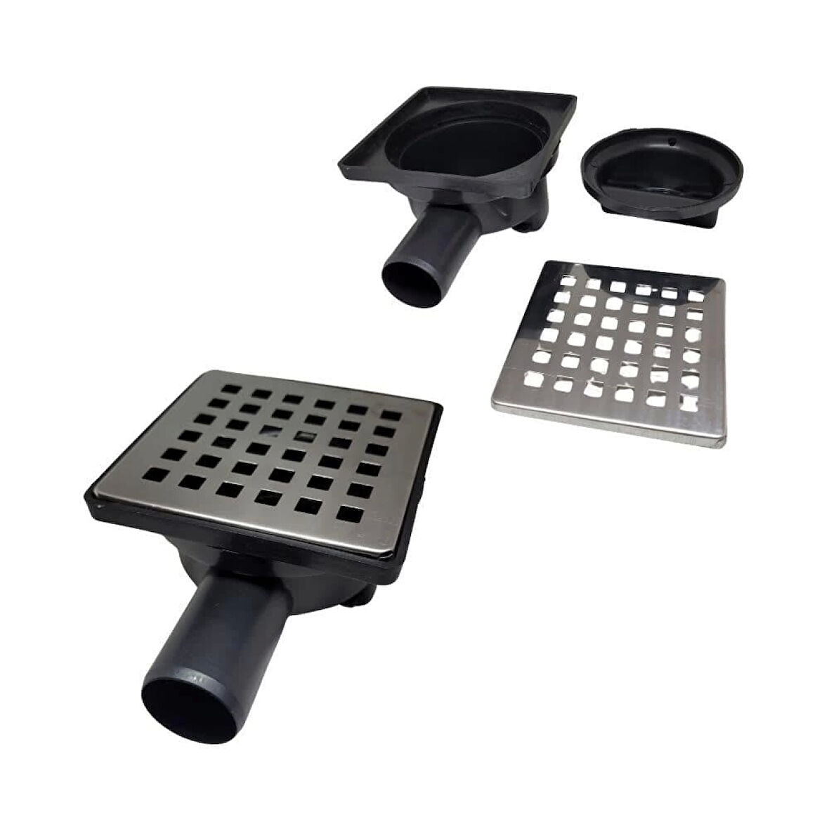 10x10 cm Yer Süzgeci – 32 mm Yandan Çıkışlı Paslanmaz Izgaralı