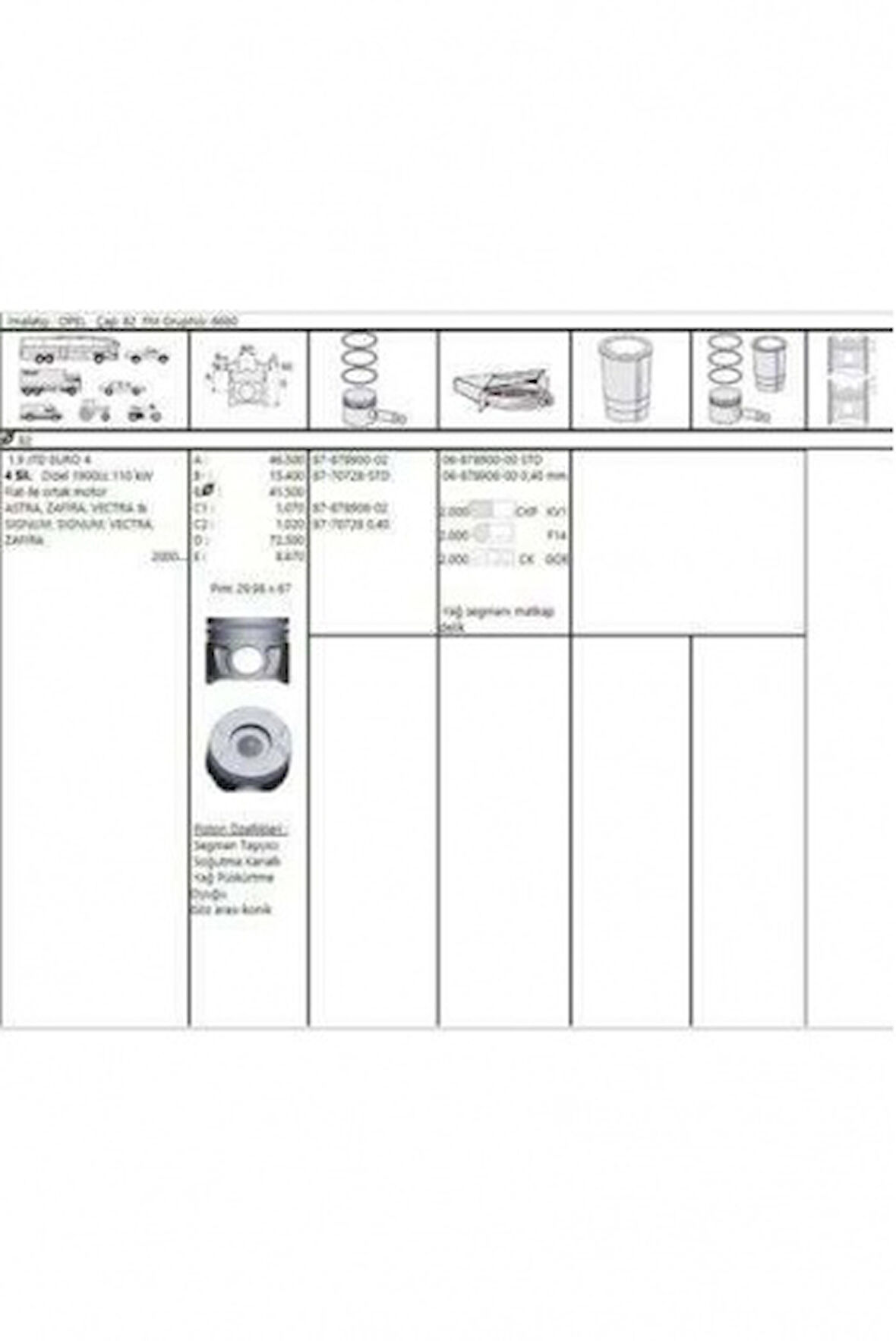 Opel Motor Segmanı Z19dt Vectra C Astra H Doblo Stilo Bravo II Alfa Romeo 159 147 156 1,9jtd (82,40mm 0,4 - Akd 222-3569-40