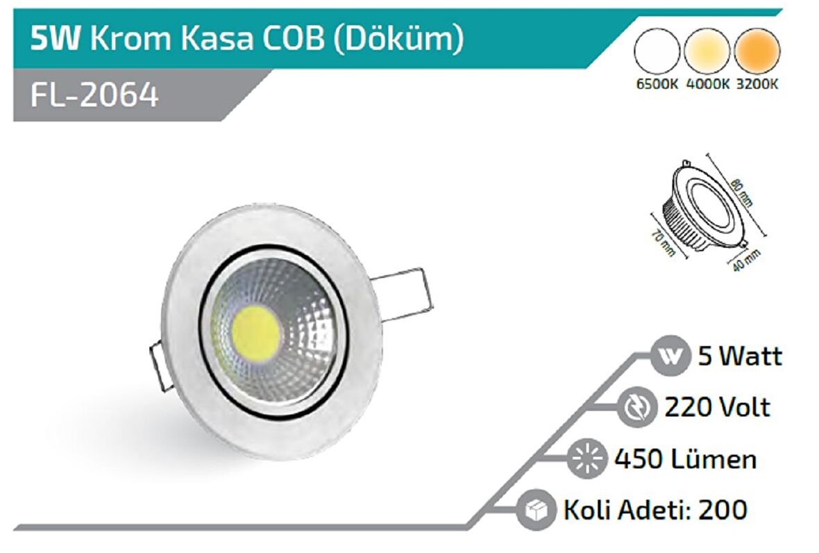 5W DOWNLİGHT ARMATÜR KROM KASA BEYAZ 6500K