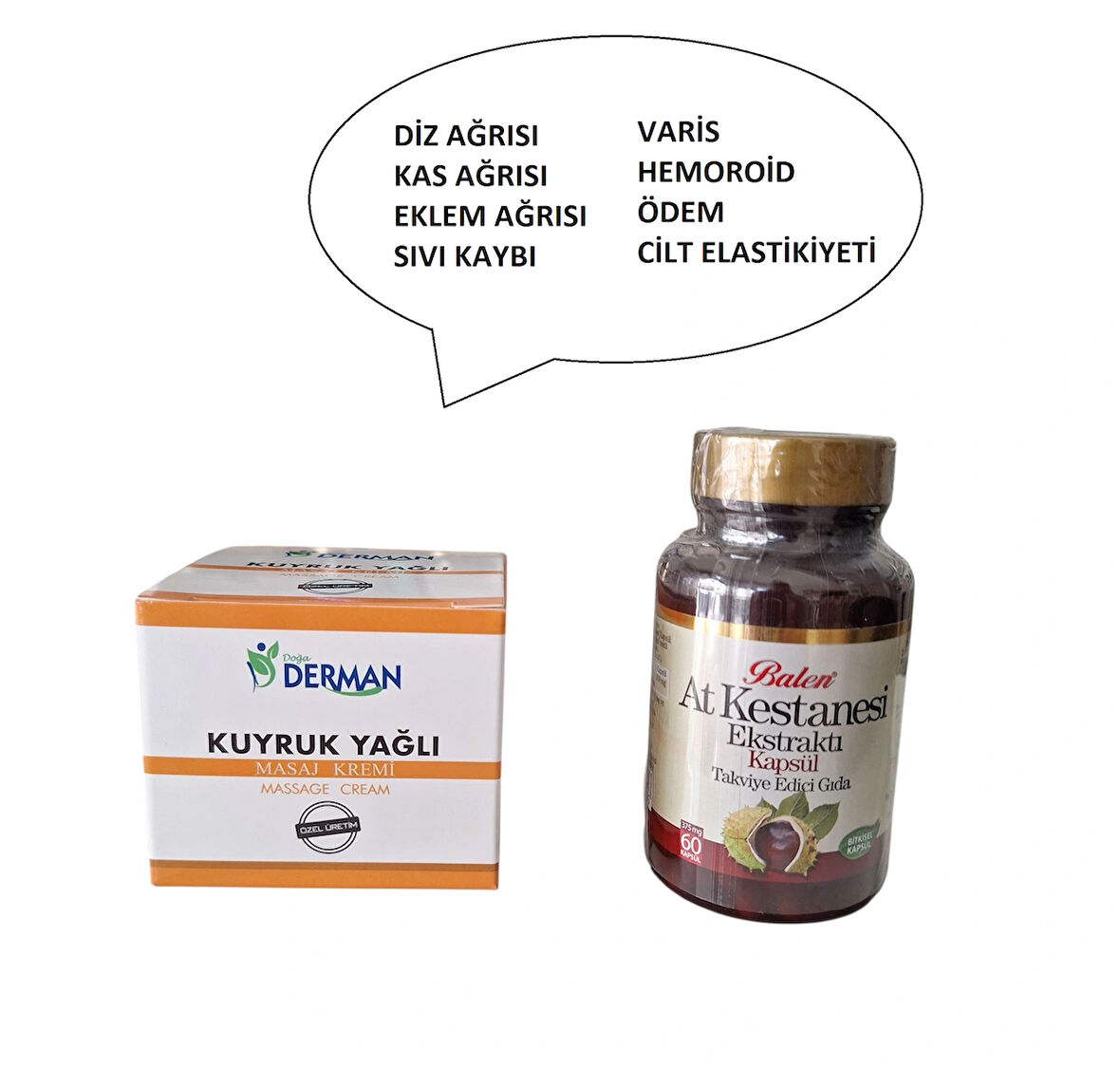 KUYRUK YAĞLI KREM 100 ml +AT KESTANESİ EKSTRAT 60 KAPSÜL (DİZ AĞRISI -EKLEM AĞRISI)