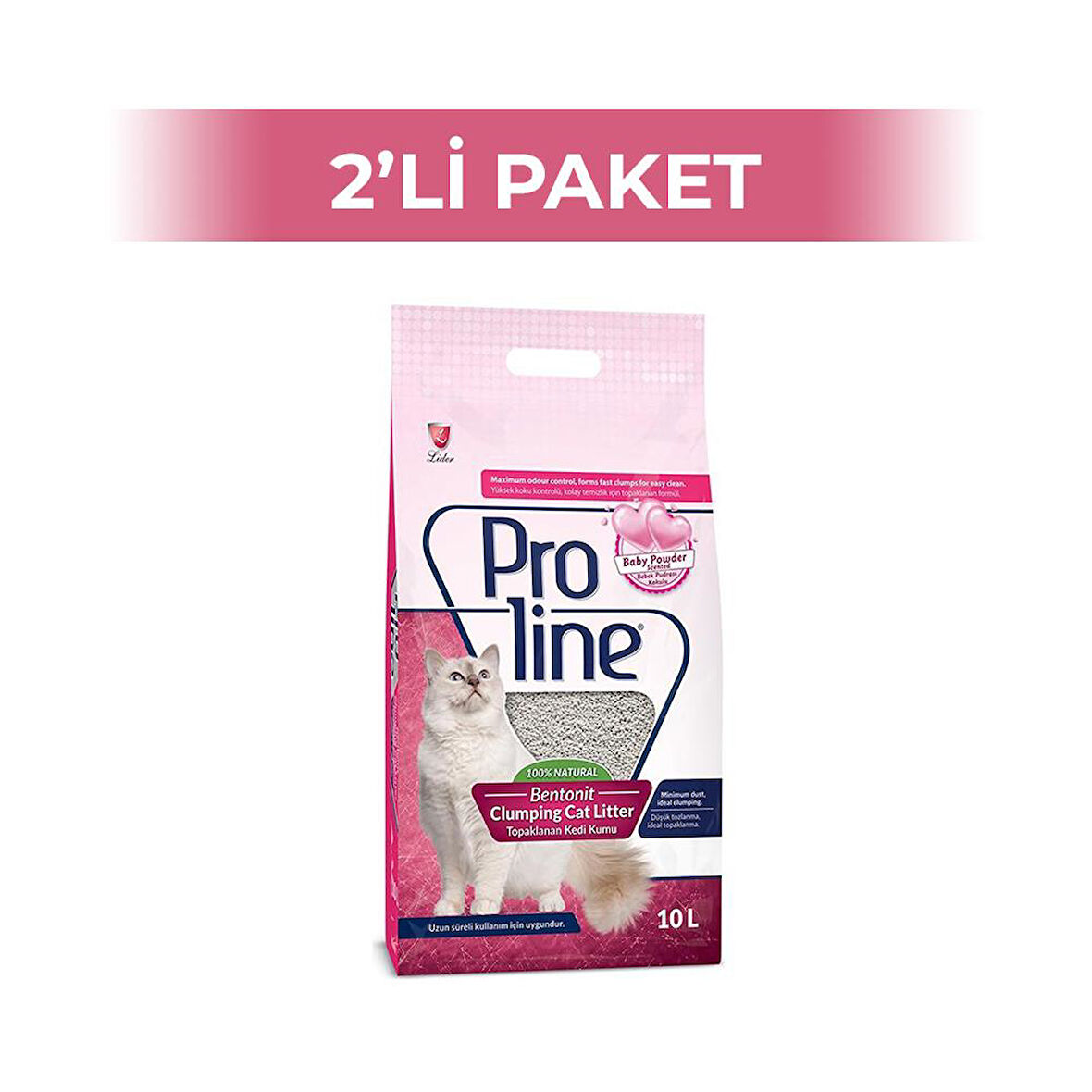 Proline Pudralı Topaklanan İnce Taneli Bentonit Kedi Kumu 10 lt 2 Adet