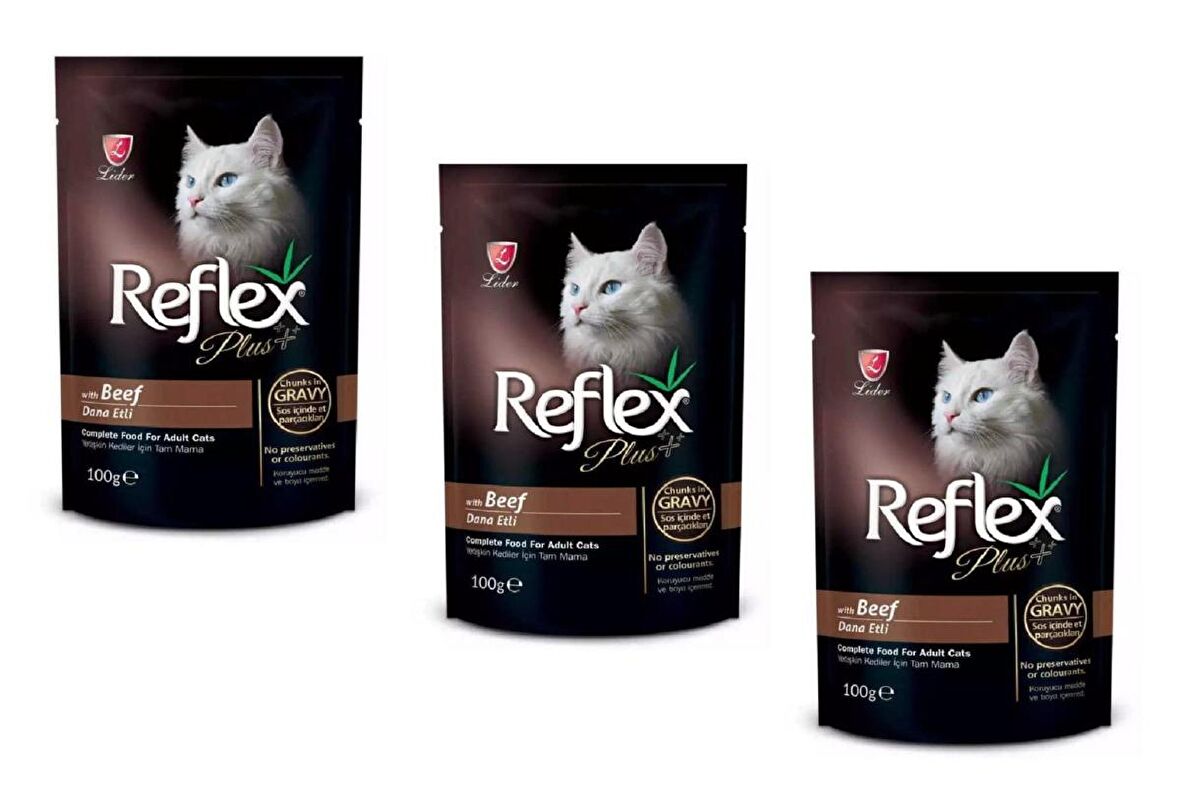 Reflex Plus Pouch Biftekli Gravy Soslu Kedi Yaş Mama 100 Gr (3 ADET)