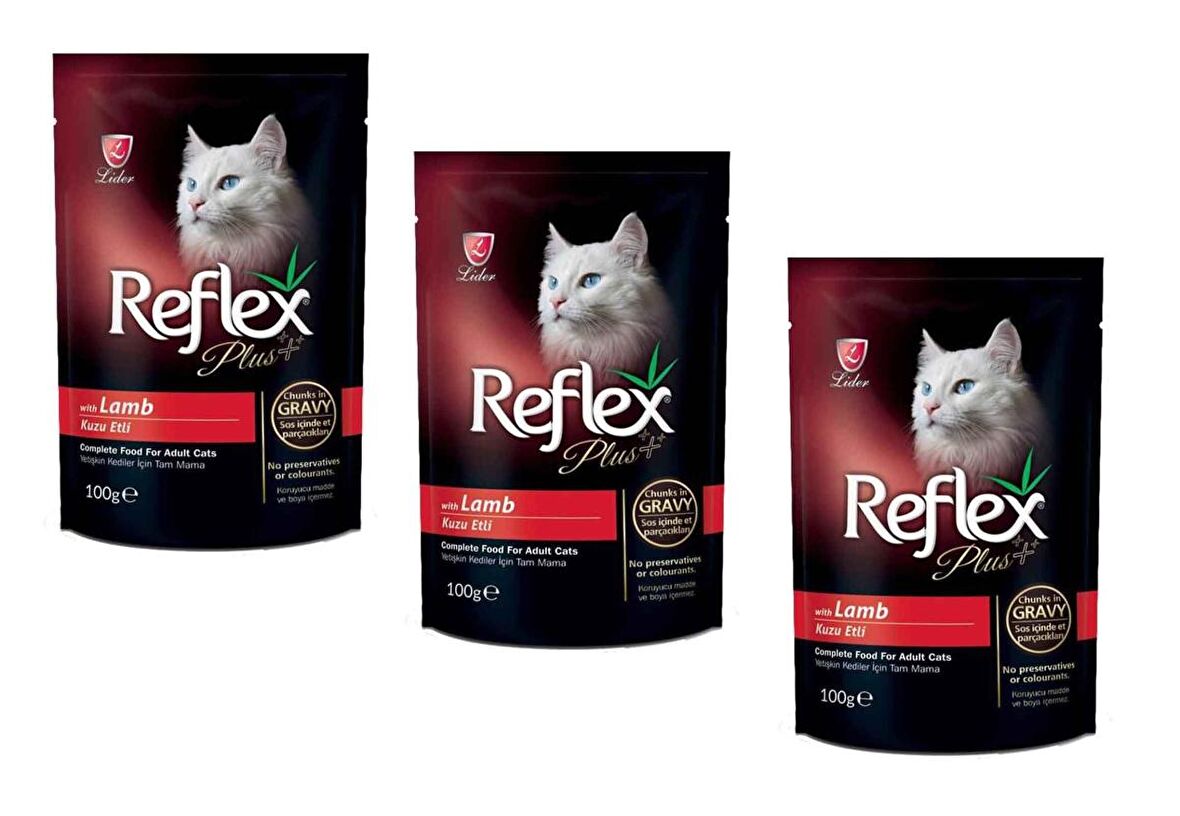 Reflex Plus Pouch Kuzu Etli Gravy Soslu Kedi Yaş Mama 100 Gr (3 ADET)