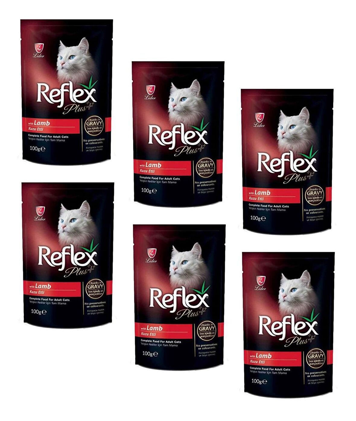 Reflex Plus Pouch Kuzu Etli Gravy Soslu Kedi Yaş Mama 100 Gr (6 ADET)