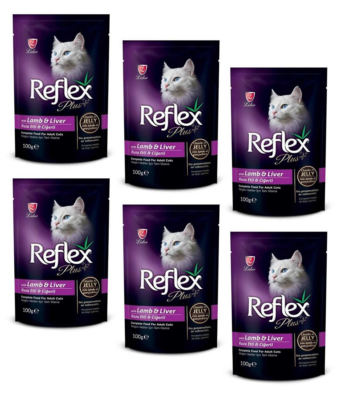 Reflex Plus Pouch Kuzu Etli ve Ciğerli Jöleli Kedi Yaş Mama 100 Gr (6 ADET)