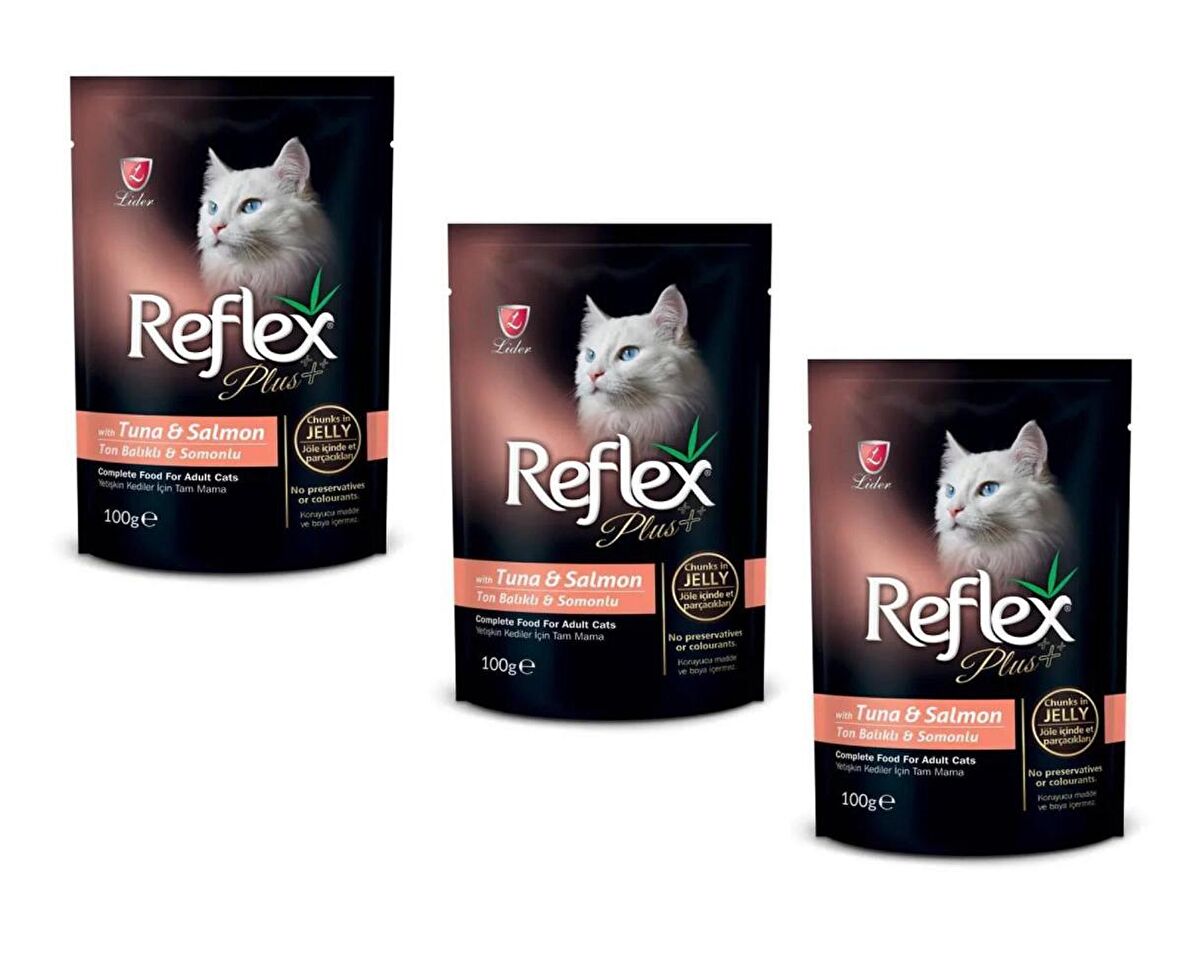 Reflex Plus Pouch Ton Balıklı ve Somonlu Kedi Yaş Mama 100 Gr (3 ADET)