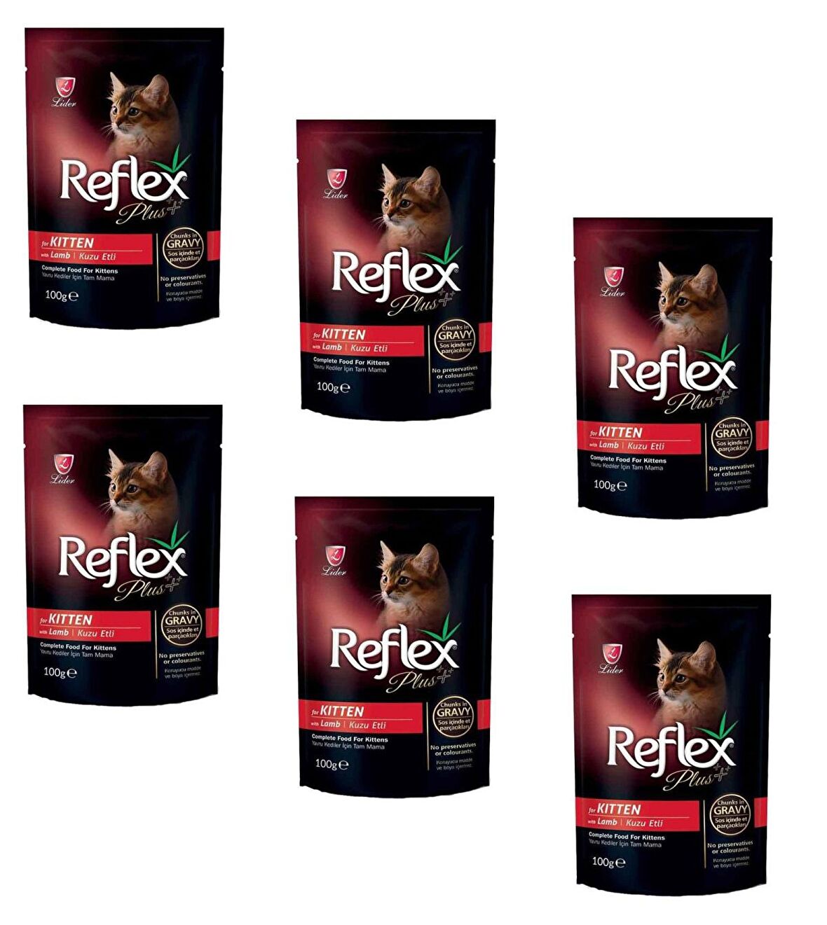 Reflex Plus Pouch Kitten Kuzu Etli Soslu Yavru Kedi Yaş Mama 100 Gr (6 ADET)