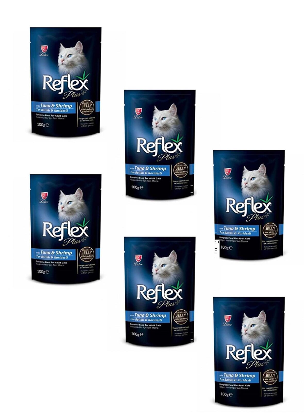 Reflex Plus Pouch Jelly Tuna Ton Balıklı ve Karidesli Jöleli Kedi Yaş Mama 100 Gr (6 ADET)