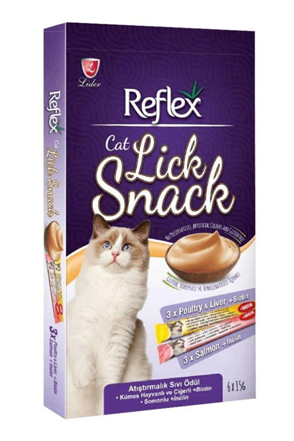 Reflex Lick Snack Kümes Hayvanlı Krema Yetişkin Kedi Ödülü 6x15 g 