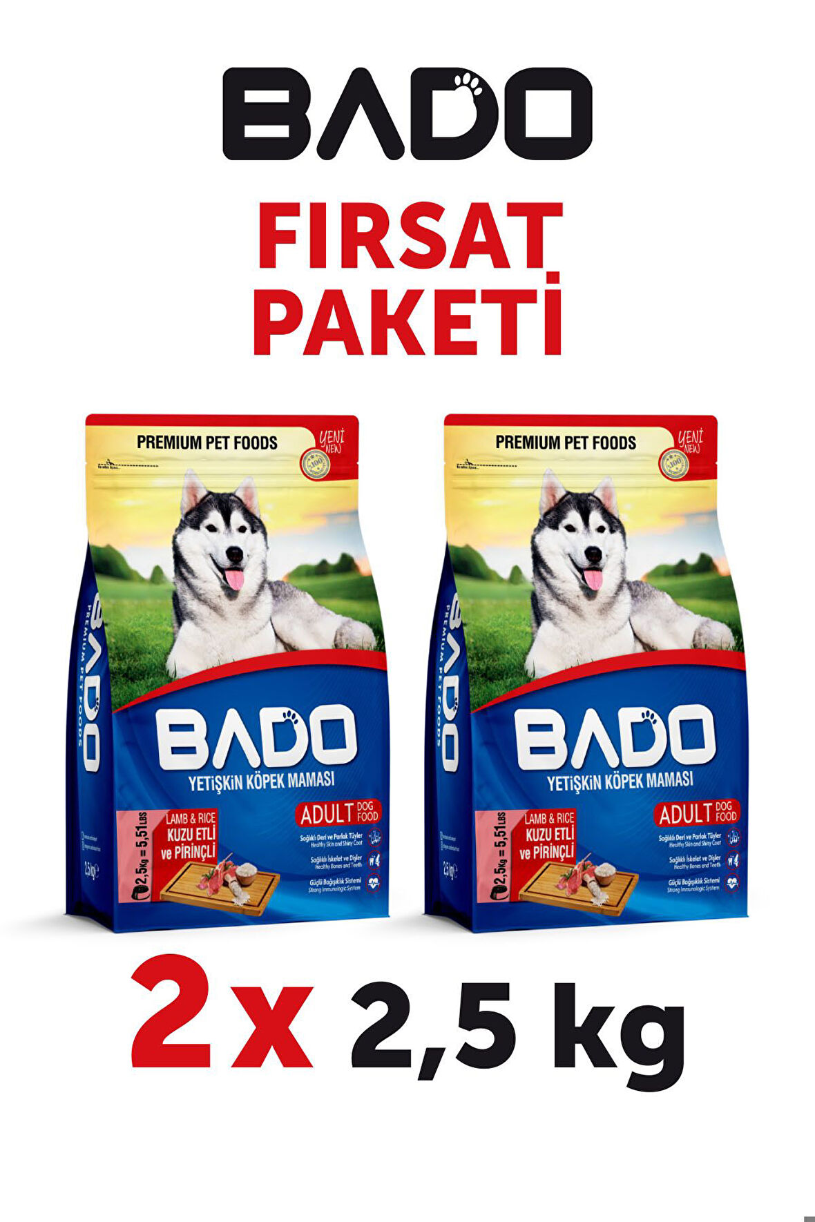 Bado Yetişkin Köpek Maması Kuzu Etli 2,5 Kg 2'li