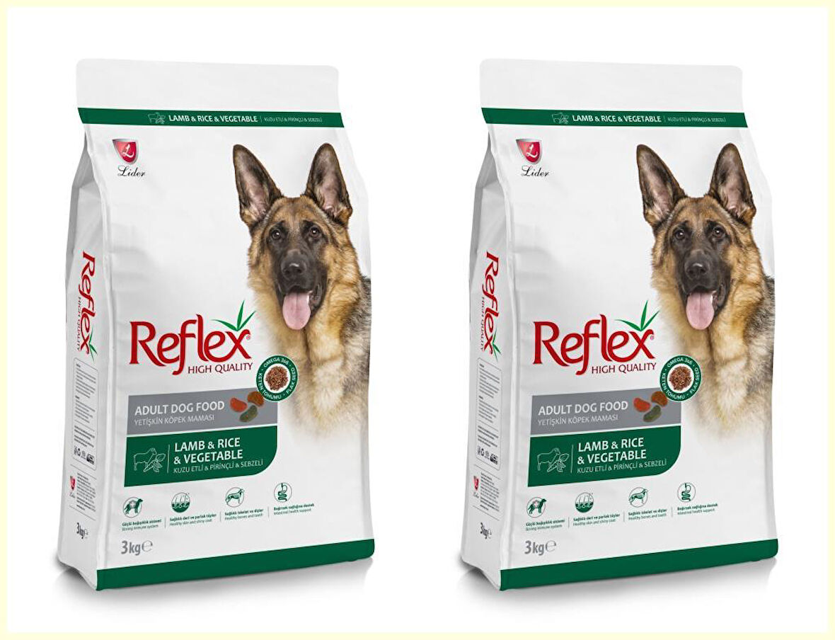 Reflex Kuzulu, Pirinçli ve Sebzeli Yüksek Kaliteli Köpek Maması 3 Kg*2 ADET