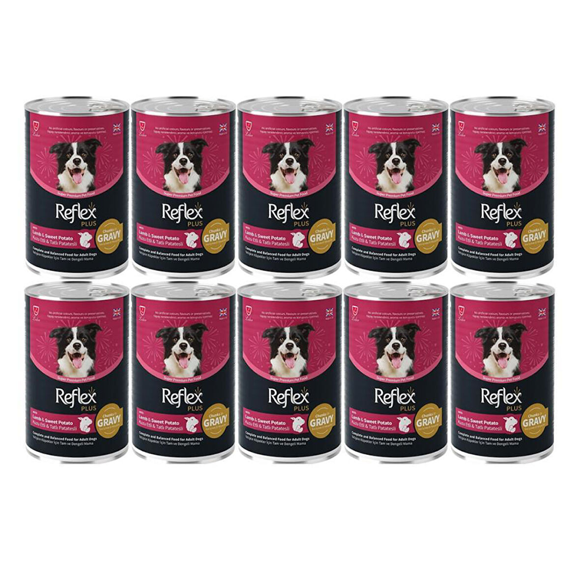 Reflex Plus Kuzu ve Tatlı Patates Et Parçacıklı Soslu Köpek Konservesi 400 Gr*10 Adet