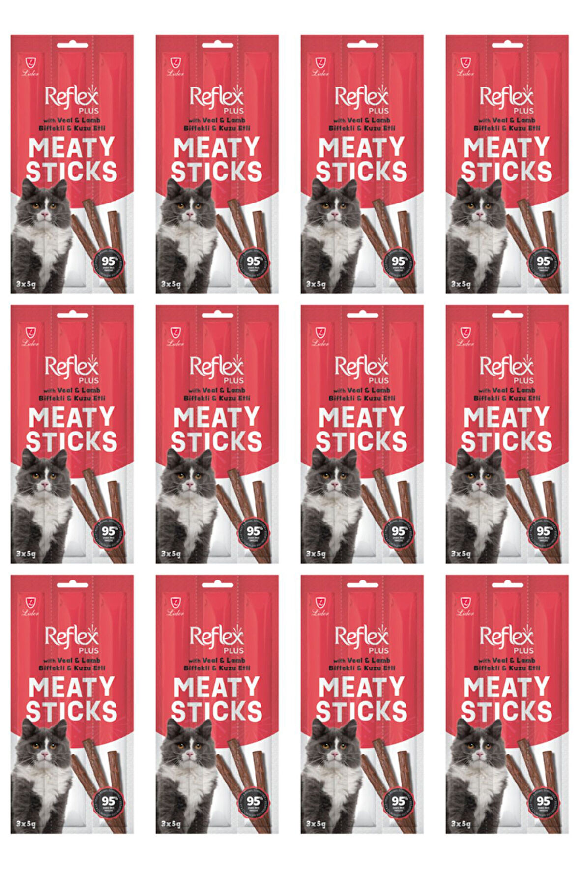 Reflex Biftek ve Kuzu Kedi Ödül Çubuğu Stick 3x5gr - 12 Adet