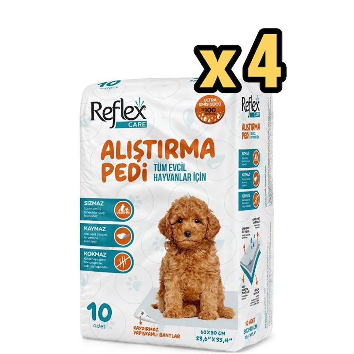 Reflex Care Kaydırmaz Köpek Alıştırma Pedi 60x90cm (10'lu) x 4 Adet