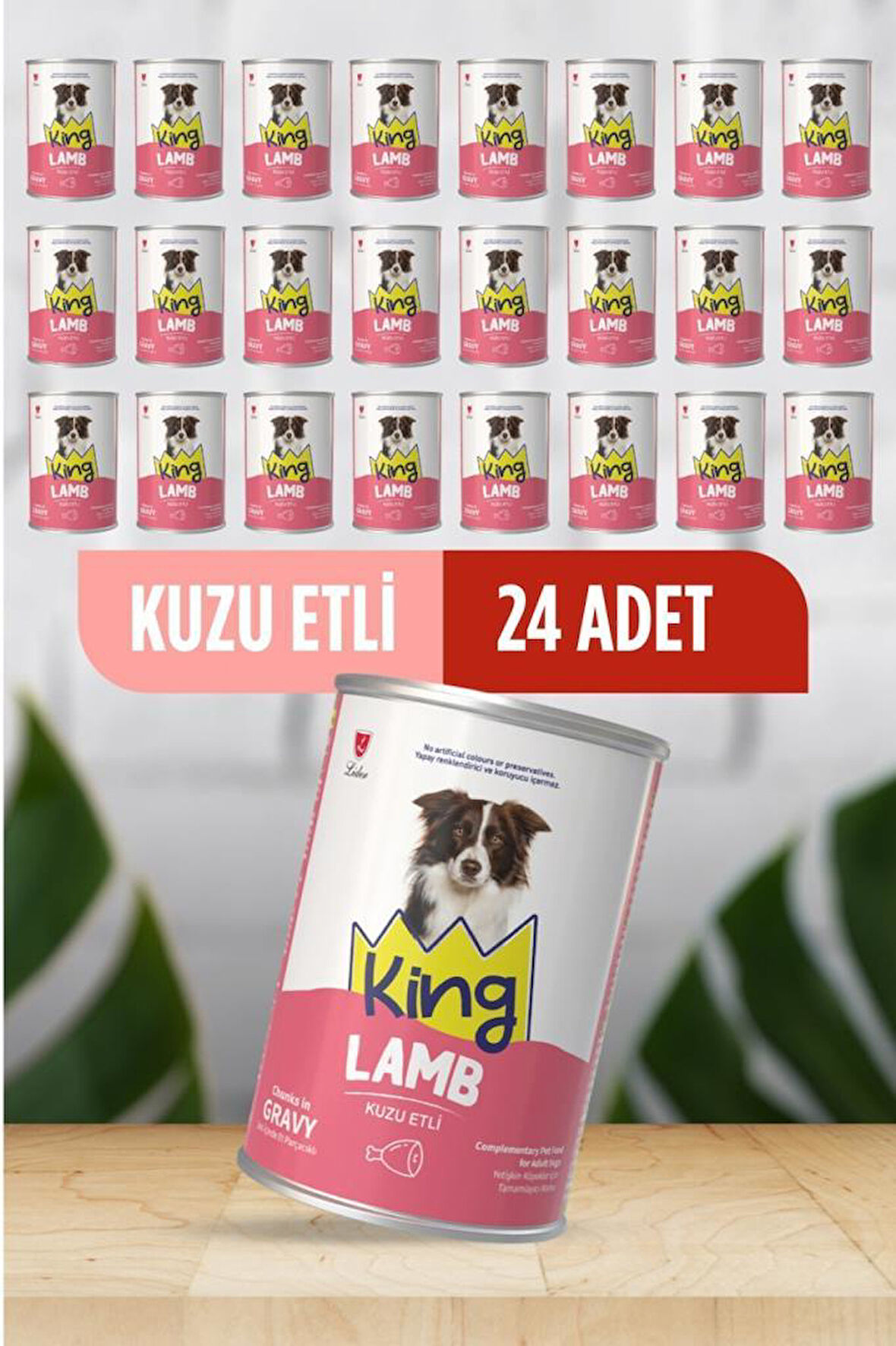 King Sos İçerisinde Et Parçacıklı Kuzu Etli Köpek Konservesi 400 Gr*24 ADET