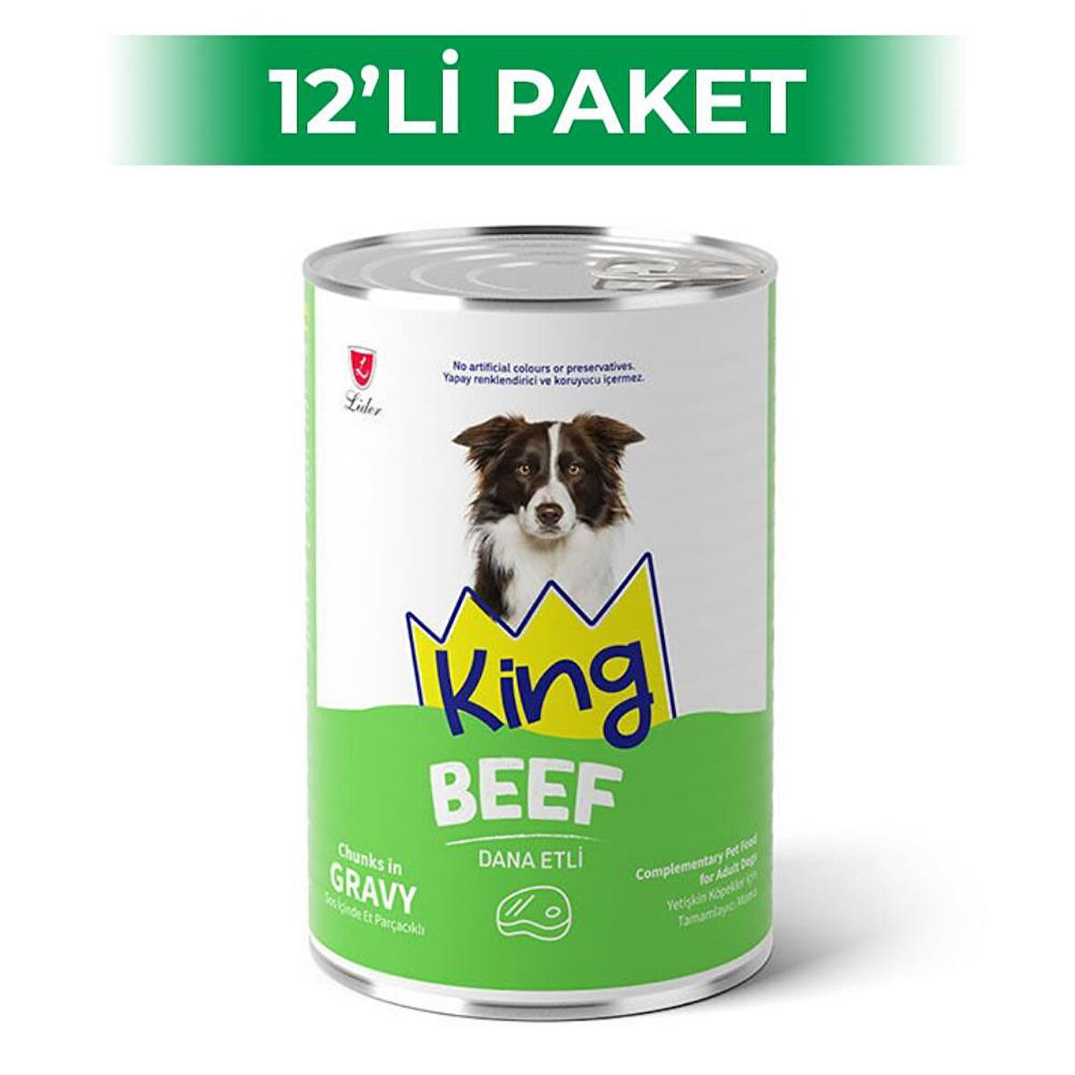 King Sos İçerisinde Et Parçacıklı Dana Etli Köpek Konservesi 400 gr 12 Adet