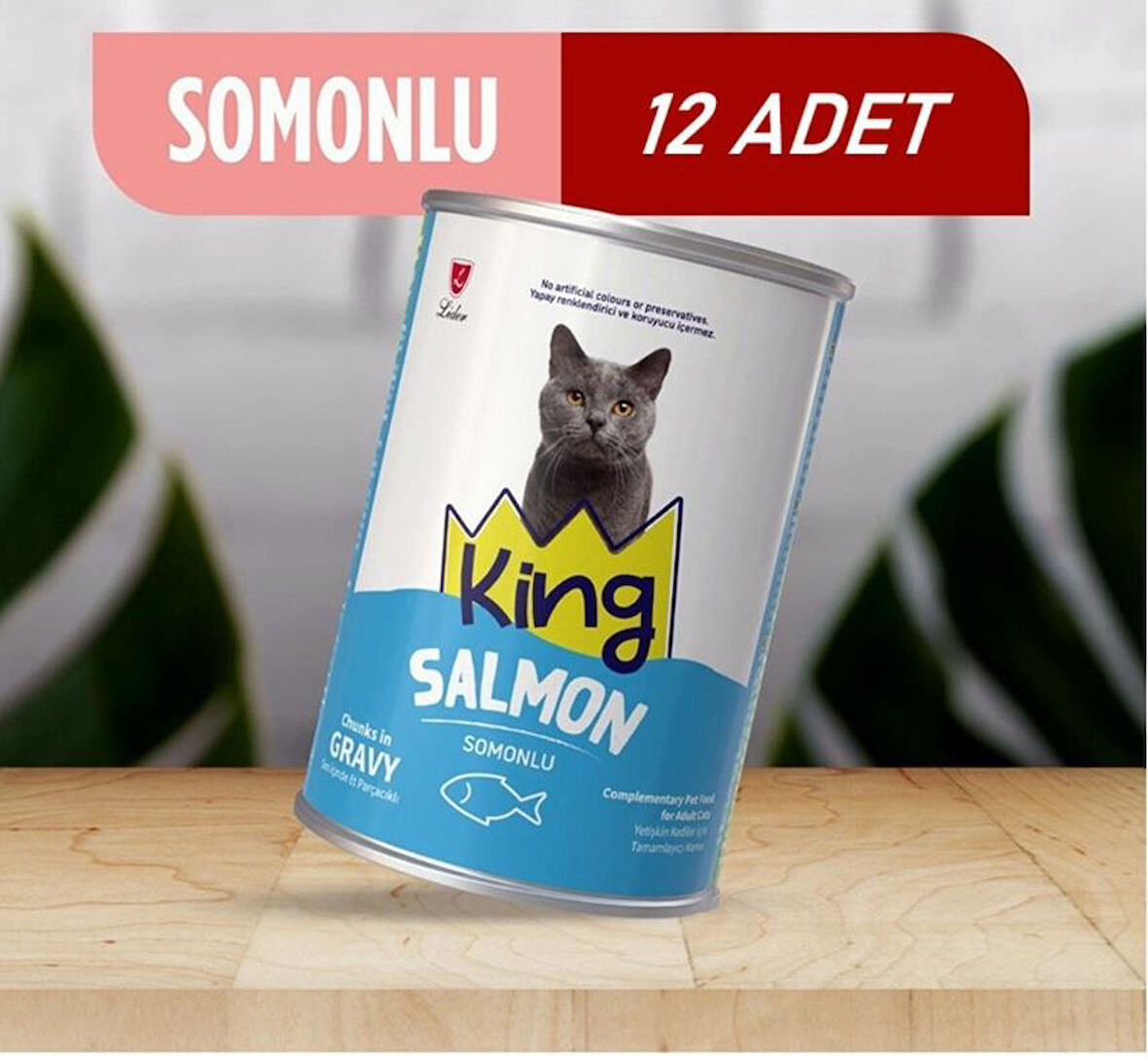 King Sos İçerisinde Et Parçacıklı Somonlu Kedi Konservesi 400 Gr*12 ADET