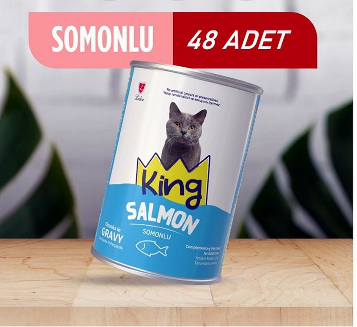 King Sos İçerisinde Et Parçacıklı Somonlu Kedi Konservesi 400 Gr*48 ADET