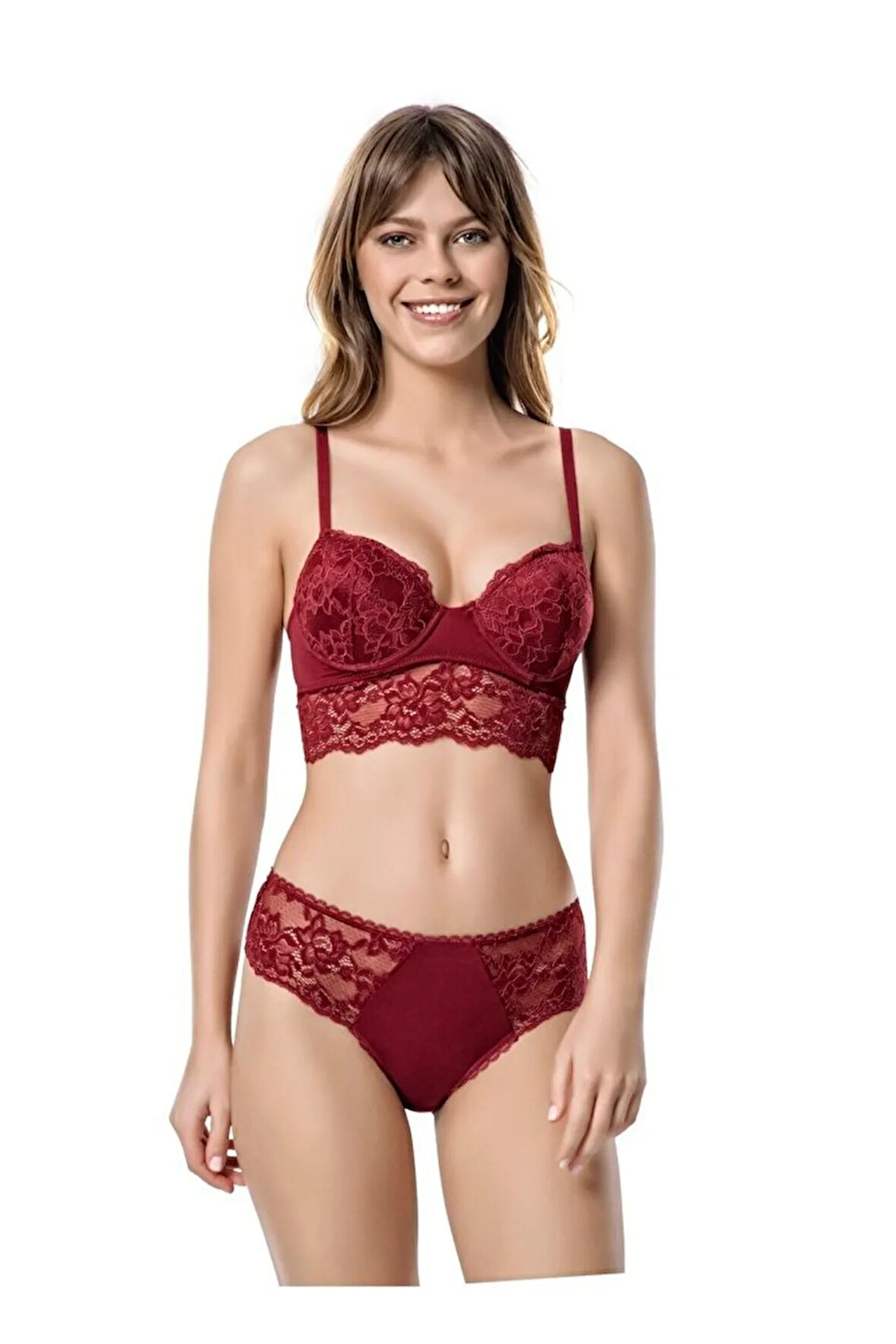 Burgundy Dolgulu Büstiyer Takım