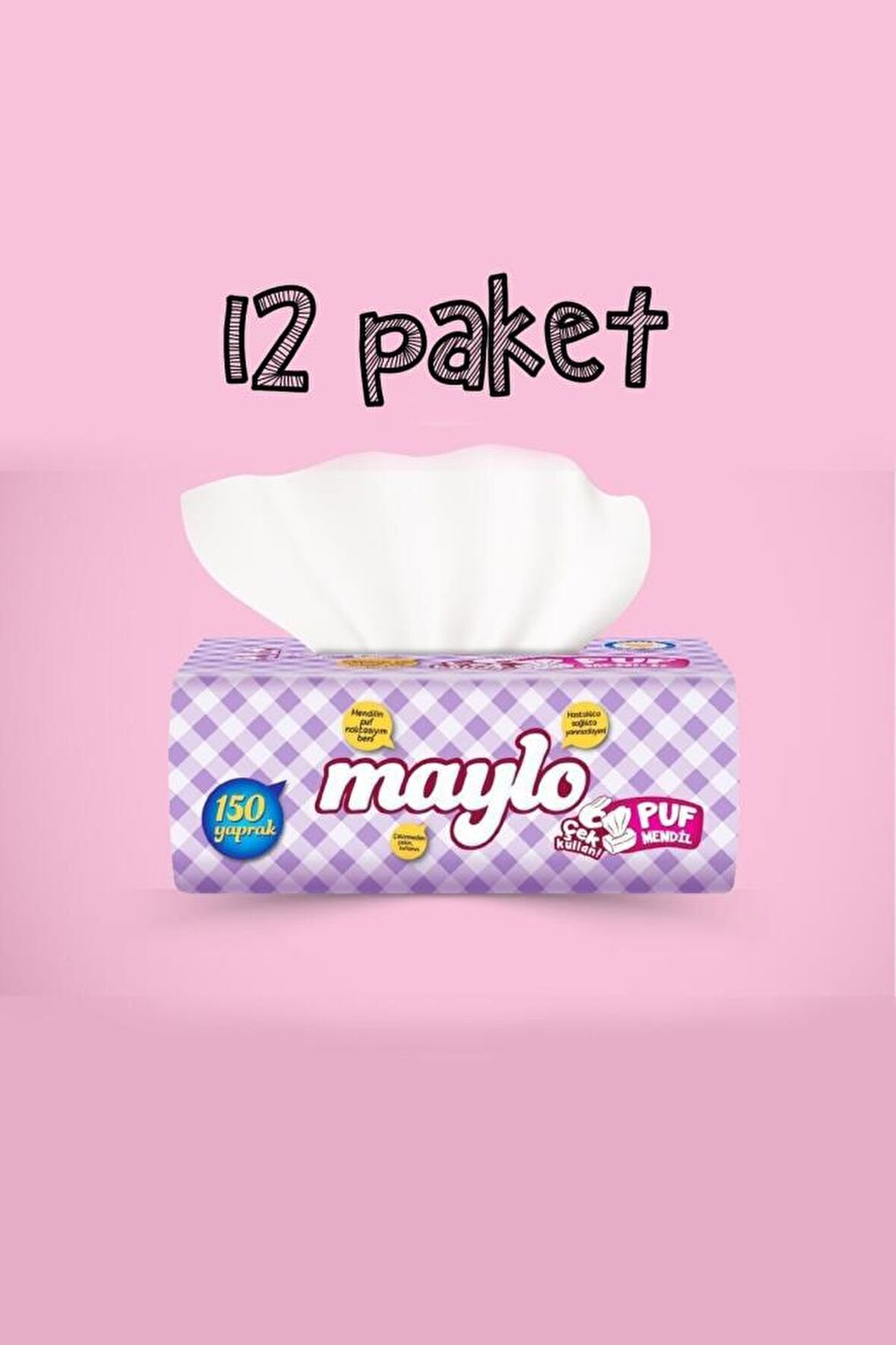 Çek Kullan Pratik Puf Mendil 150 Yaprak X 12 Adet