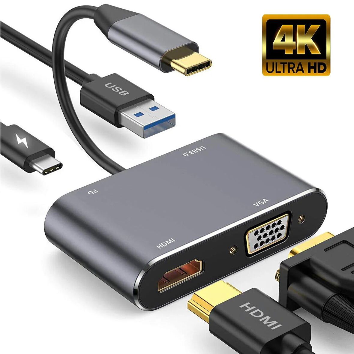 Daytona FC02 Macbook Uyumlu Type-C™ To 4K Ultra Hd 1080p Hdmı/ Vga/ Pd Şarj/ USB 3.0 4IN1 Çevirici Hub Adaptör