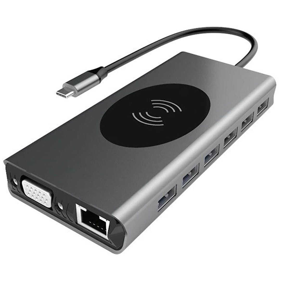 Daytona B15W Macbook Uyumlu Type-C To 3xUSB 3.0 4xUSB 2.0 Gigabit Ethernet HDMI 4K UHD VGA SD Micro SD Kart Okuyucu Aux PD Kablosuz Şarj Özellikli 15