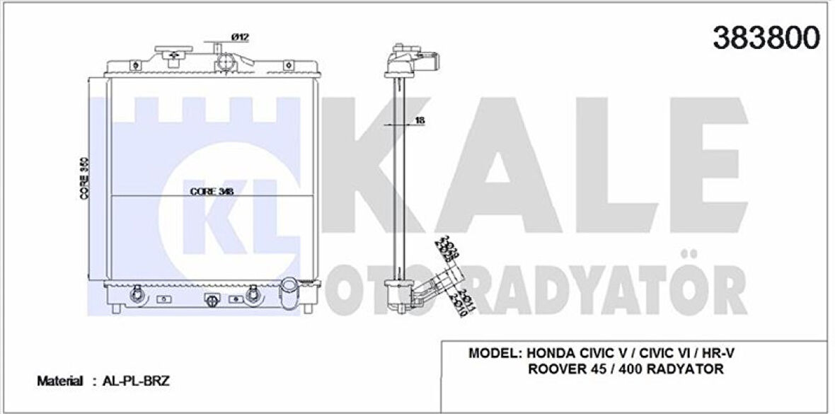 Honda Motor Su Radyatoru Honda CIVIC 1992 2000 Hr V 1992 2000 Otomatık Vites (350x348x16) - Kale 383800