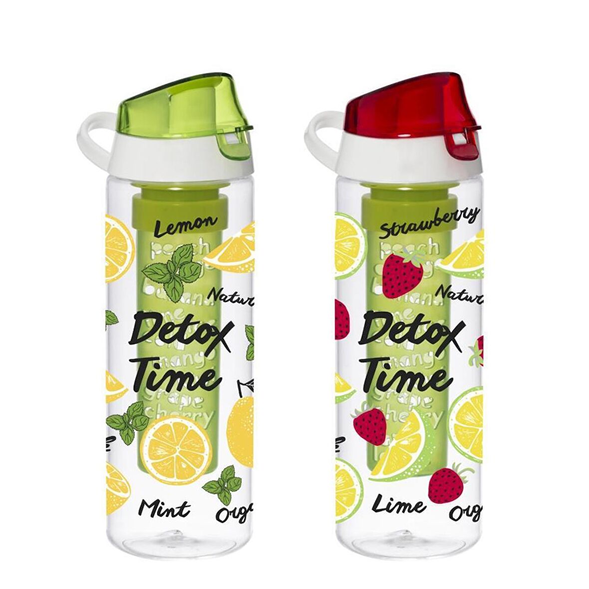 İkili Limon-Çilek Desen Detox Matara 650ml