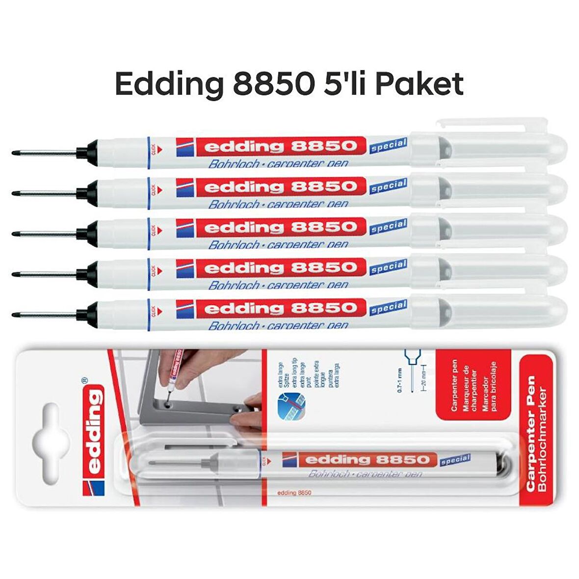 Edding 8850 Montaj İşaretleme ve Marangoz Kalemi 5'li Paket