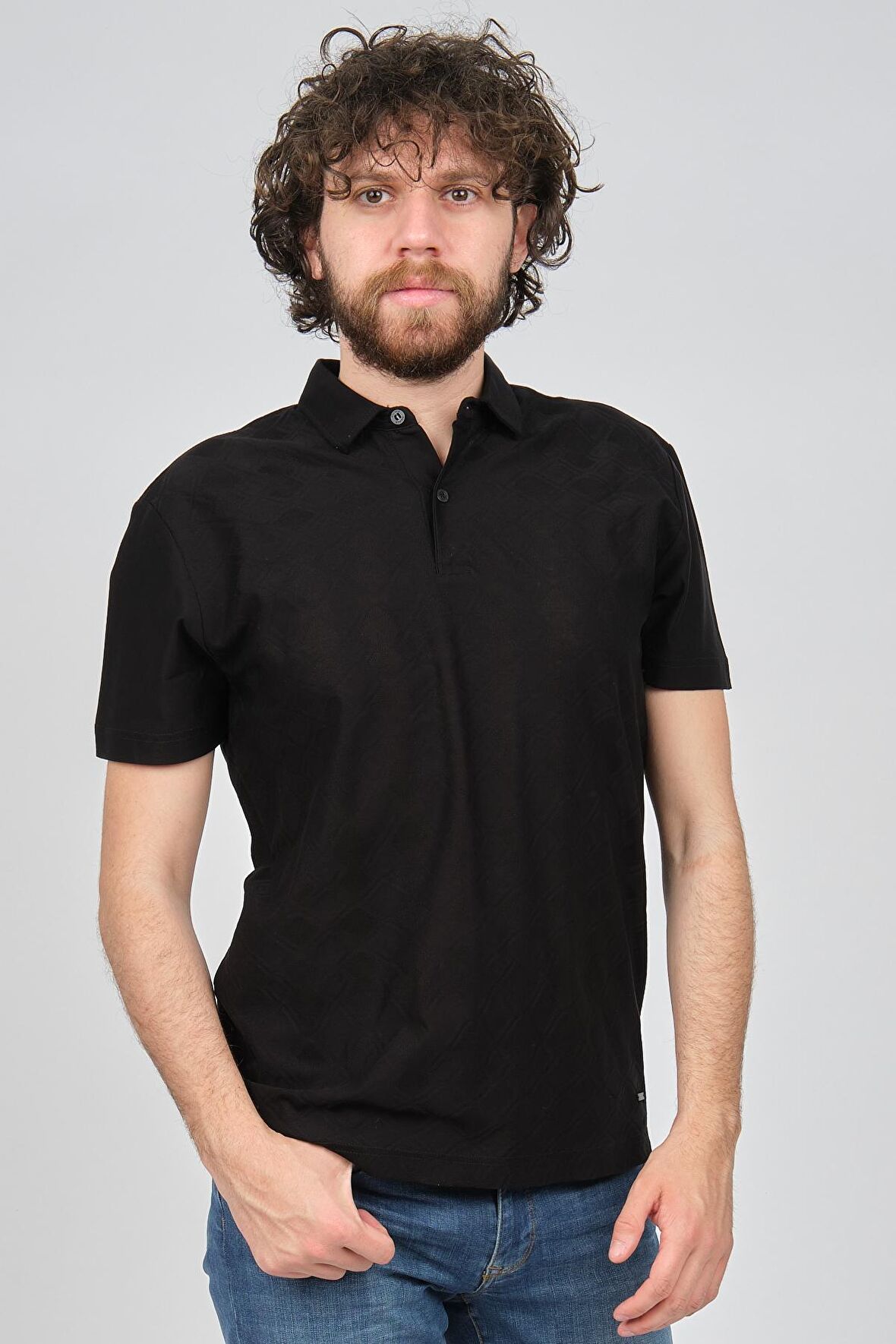 Fulker Erkek Desenli Polo Yaka T-Shirt 1341806 Siyah
