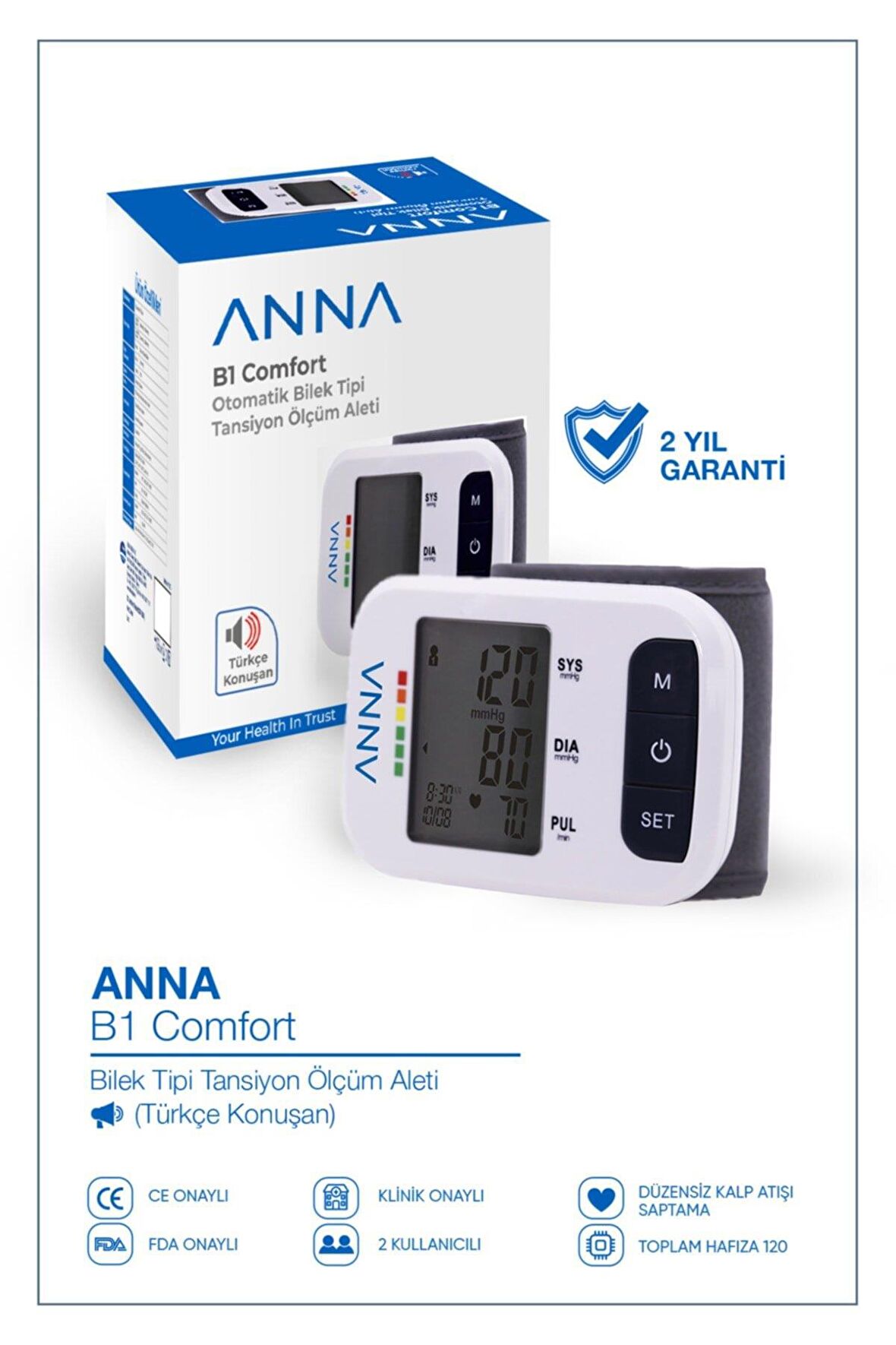 ANNA B1 COMFORT BİLEKTEN ÖLÇER TANSİYON ALETİ TÜRKÇE KONUŞAN