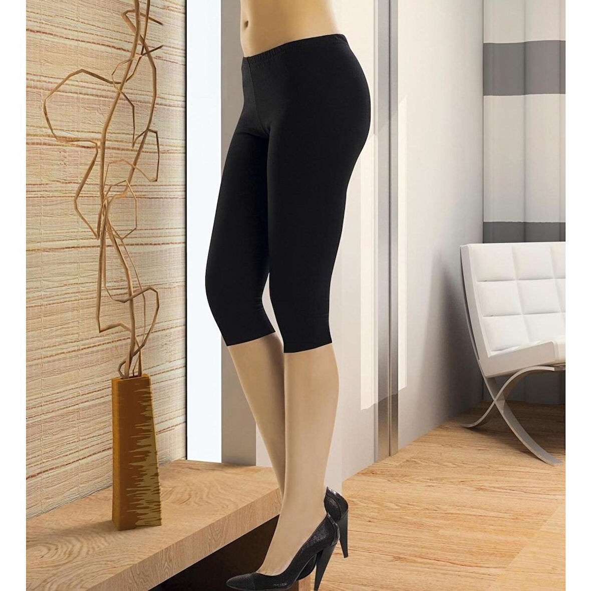 Anıt 3255 kadın Dizaltı Düz Tayt Siyah Beden L