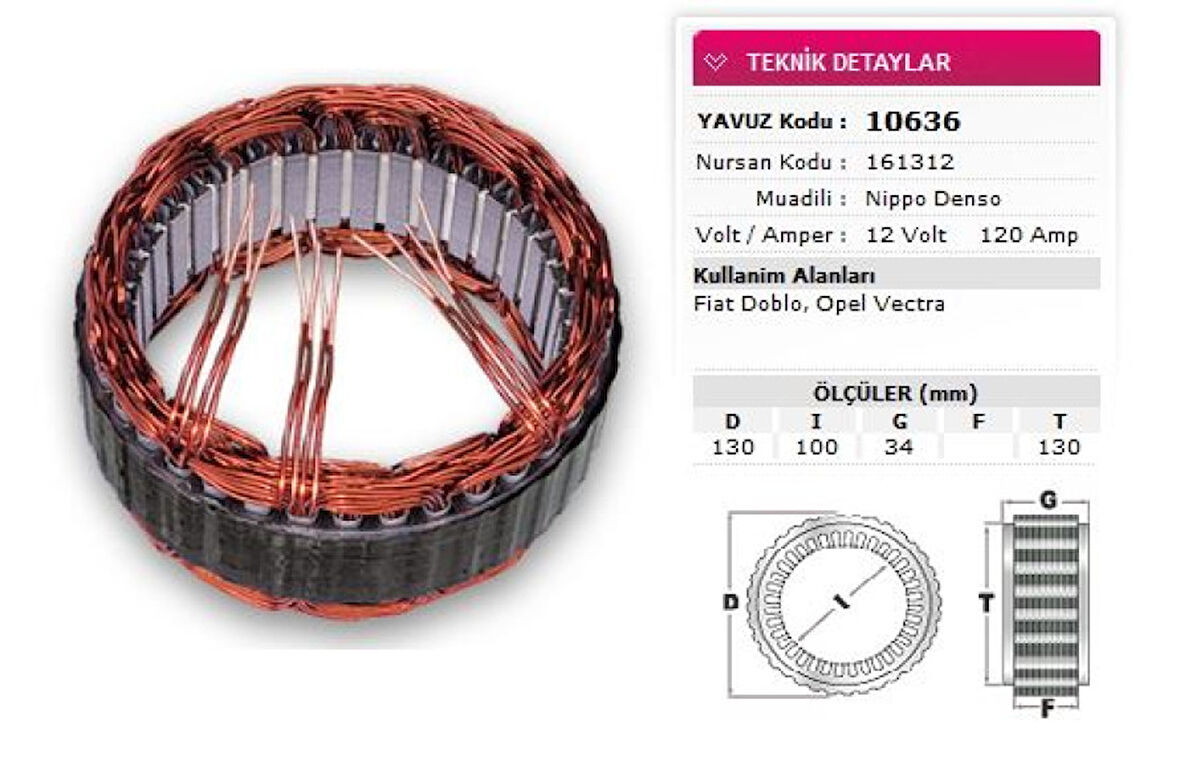 Fiat Stator Denso Tip 12v 120a Doblo Vectra Nursan 161312 - Yavuz 10 636