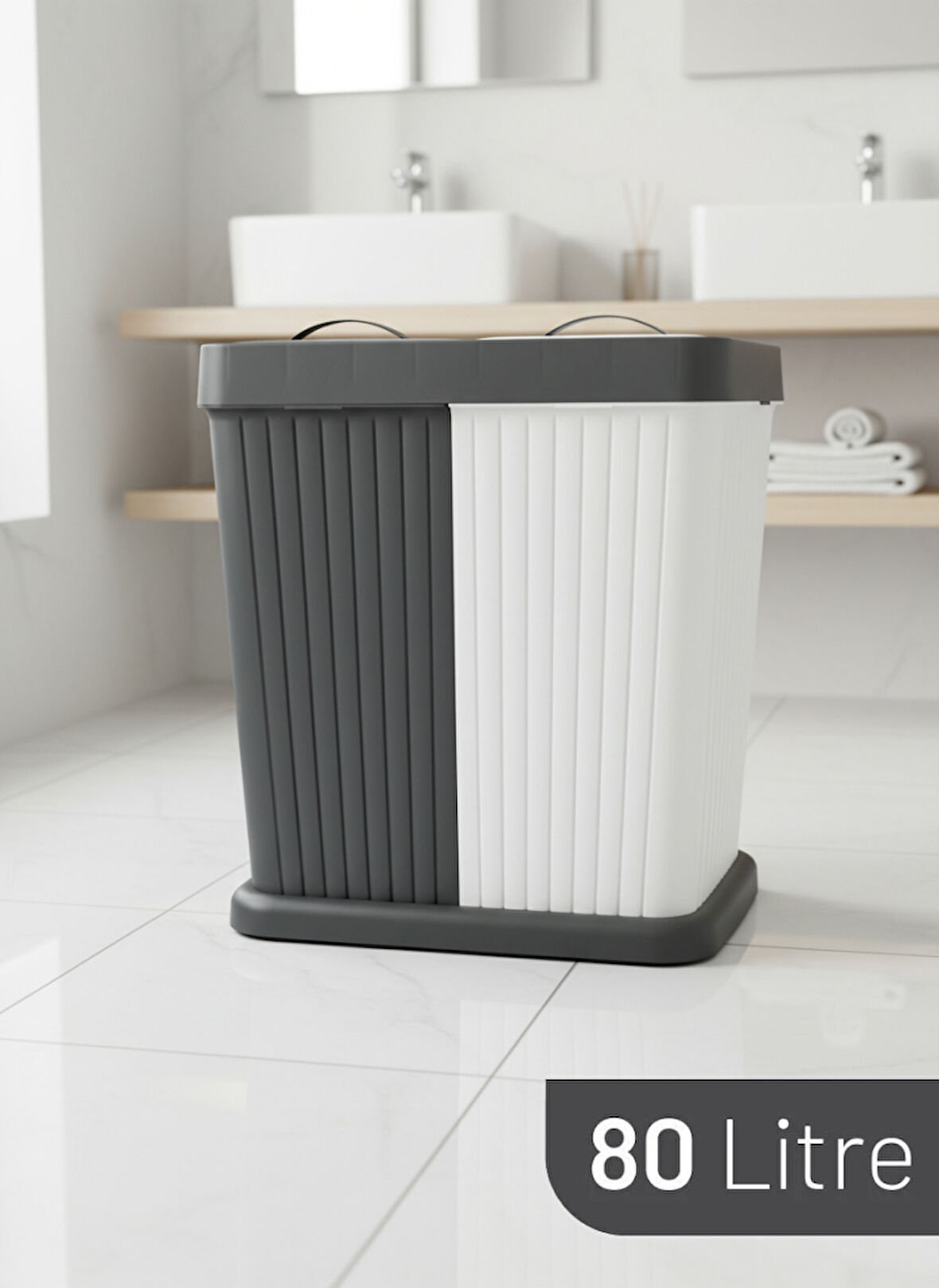 Kapris Twins Modern İki Bölmeli Kirli Çamaşır Sepeti ST-288