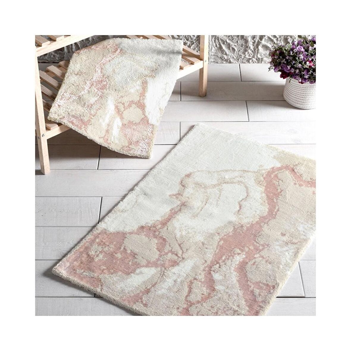 SCHAFER LUNA PAMUK FLOŞ 2'Lİ BANYO PASPASI PUDRA