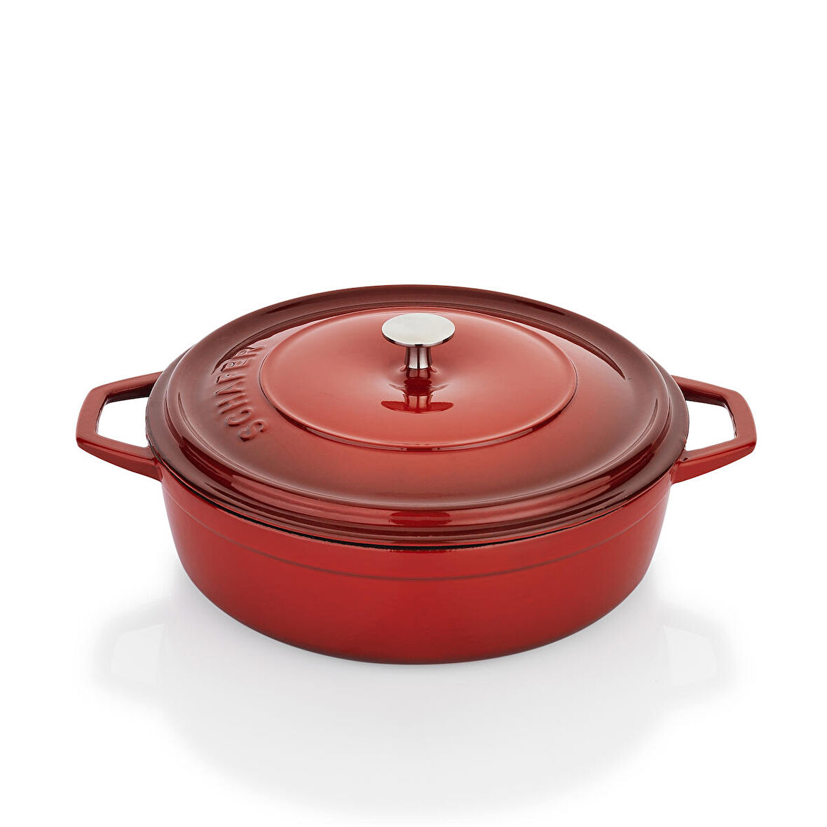 Schafer Guss Chef Döküm Basık Tencere 28Cm-2 Parça-Kırmızı