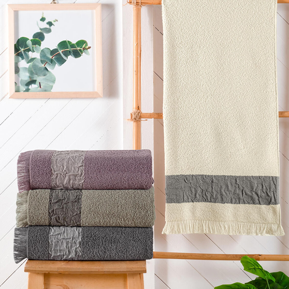 Schafer Crepe Armürlü Havlu 70x140 Cm-Krem
