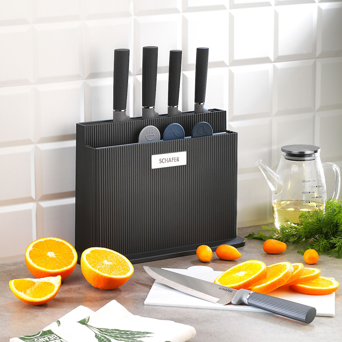 Schafer Forge Kesme Tahtası/Bıçak Seti 10 Parça-Siyah