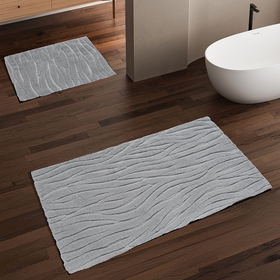 Schafer Home Liva Pamuk 2 li Banyo Paspası-Açık Gri