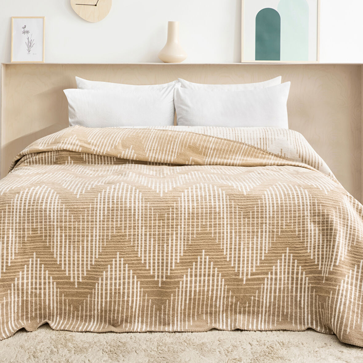 Schafer Home Bloom ÇK Battaniye 200x220 Cm 1 Parça-Bej