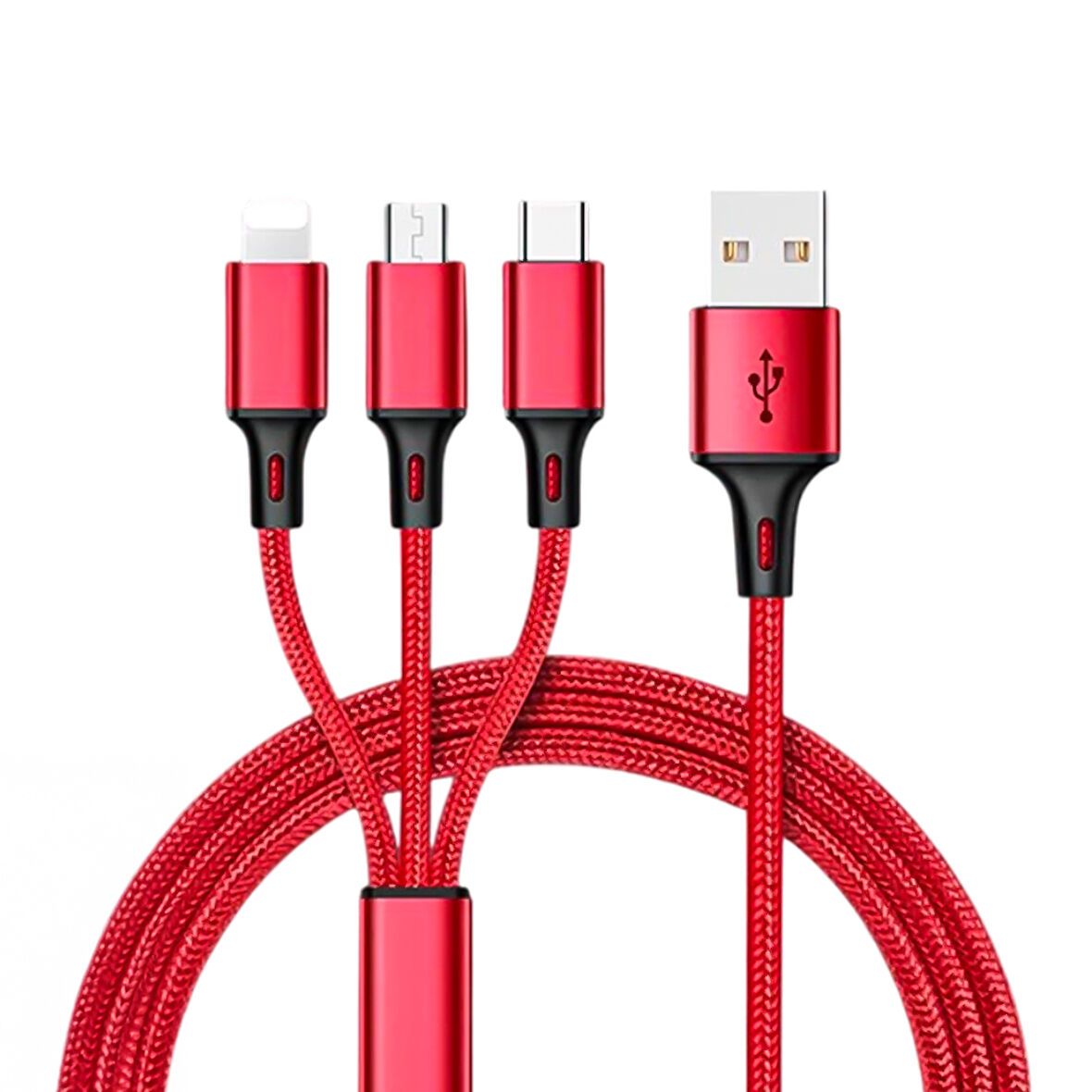 Ayt Powermaster 3 İn 1 Kırmızı 1.2 Metre Type-c Micro Lightning İphone Şarj Data Kablosu