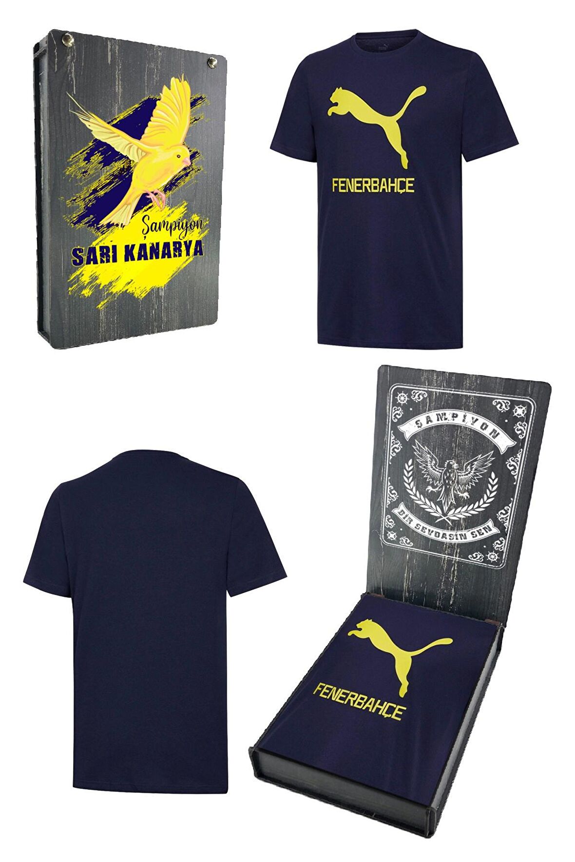 Fenerbahçe Orijinal Puma Sıfır Yaka Lacivert T-Shirt Hediyelik Ahşap Kutulu