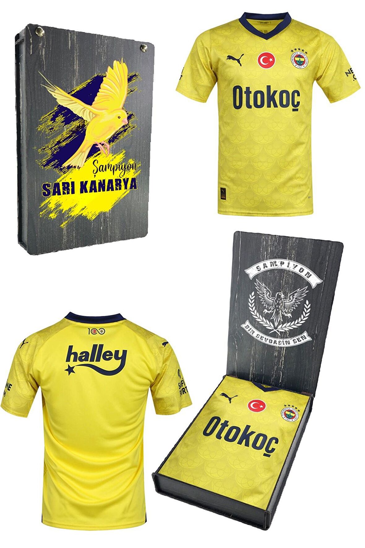 Fenerbahçe Orijinal Yeni Sezon Çocuk Forma FB Kanarya Baskılı Hediyelik Ahşap Kutulu