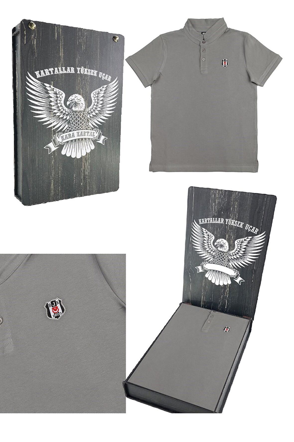 Beşiktaş Orijinal Polo Yaka Çocuk T-shirt Hediyelik Ahşap Kutulu