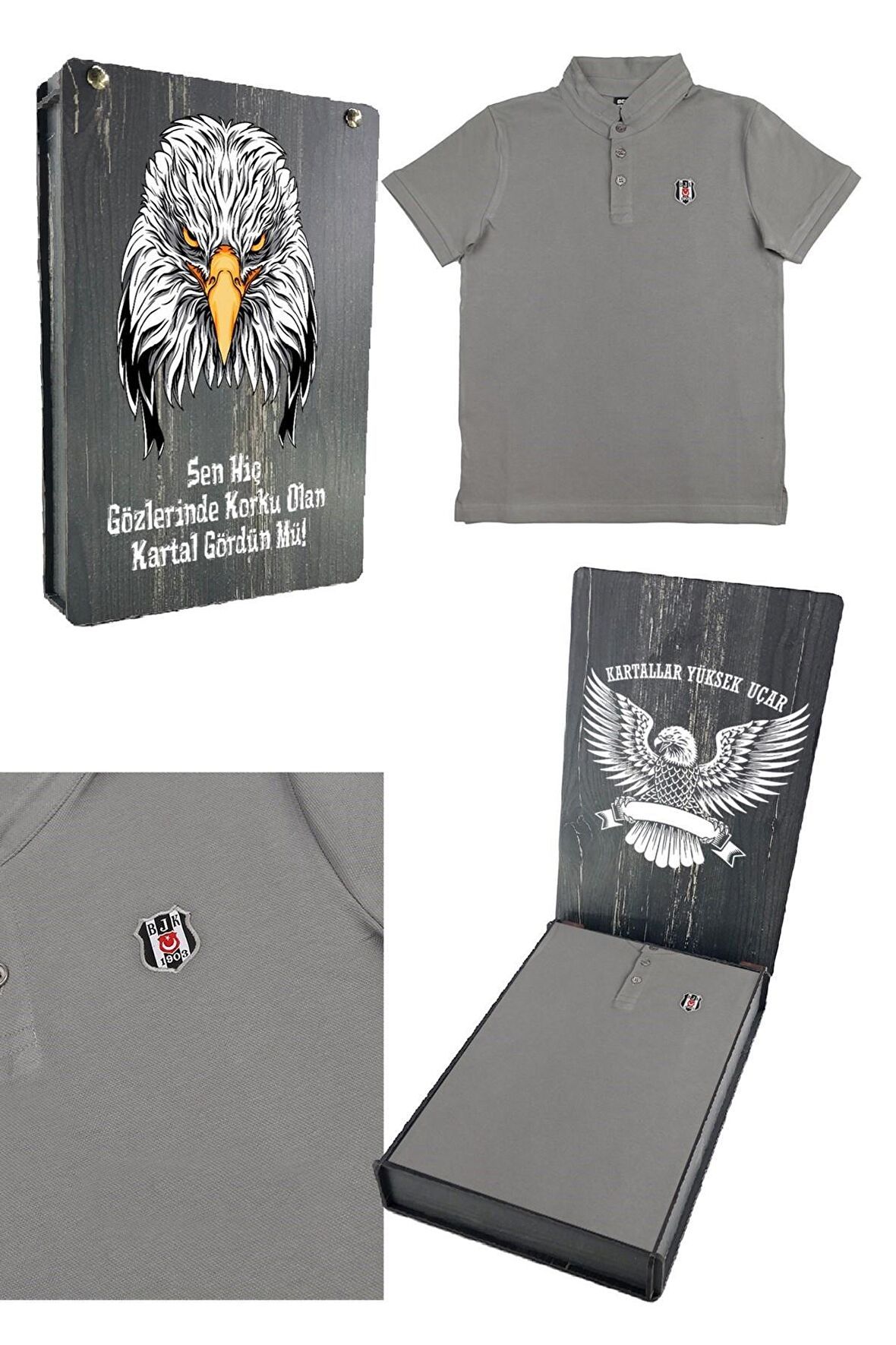 Beşiktaş Orijinal Polo Yaka Çocuk T-shirt Hediyelik Ahşap Kutulu