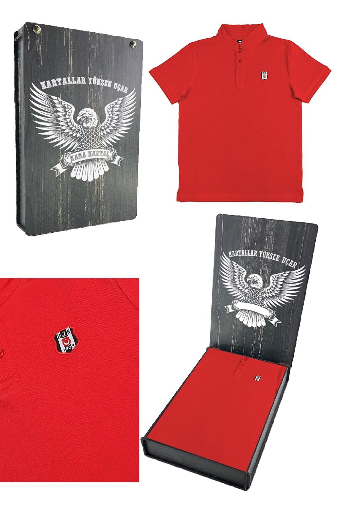 Beşiktaş Orijinal Polo Yaka Çocuk T-shirt Hediyelik Ahşap Kutulu