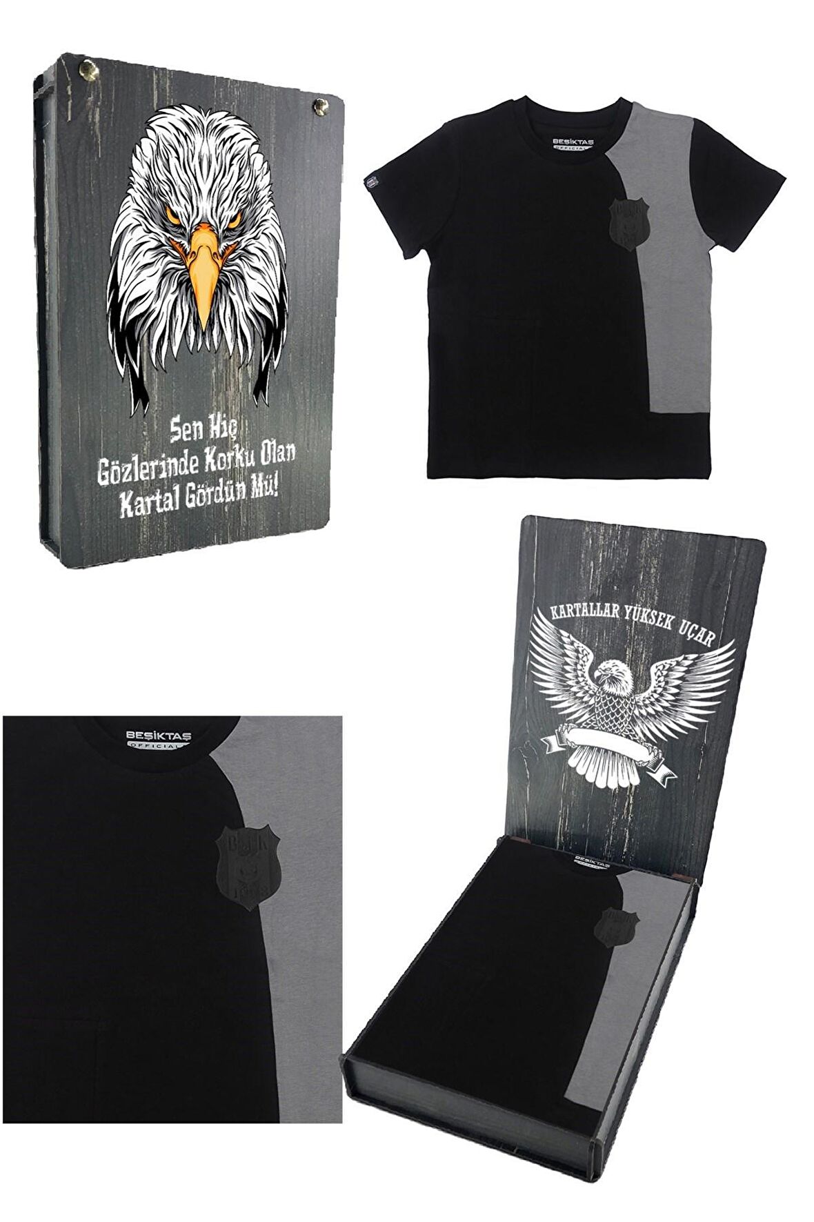 Beşiktaş Orijinal Sıfır Yaka Çocuk T-shirt Hediyelik Ahşap Kutulu